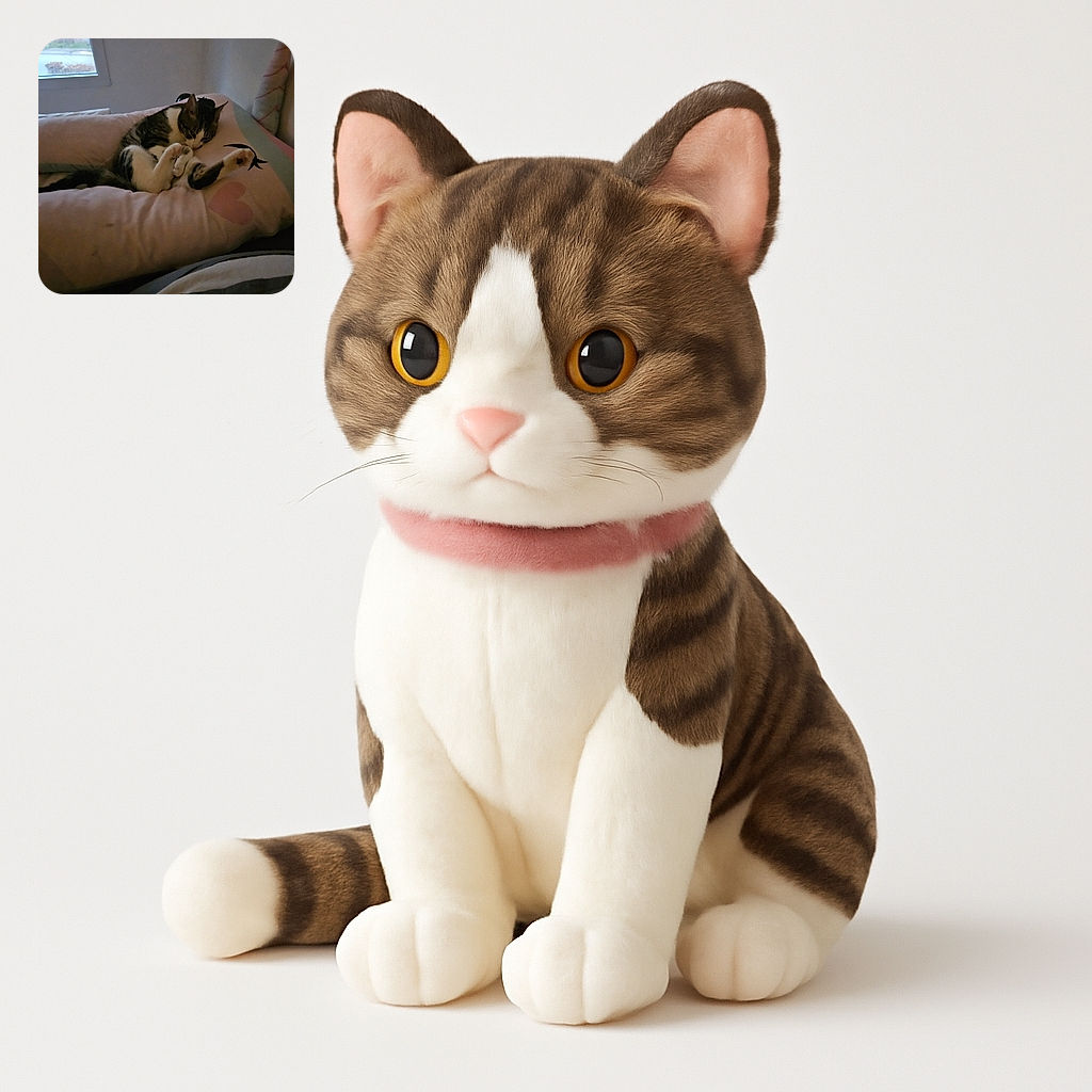 A cozy cat is curled up and napping peacefully on a soft pillow decorated with hearts and a crescent moon, with a dimly lit room and a window showing a blurry outdoor scene in the background.