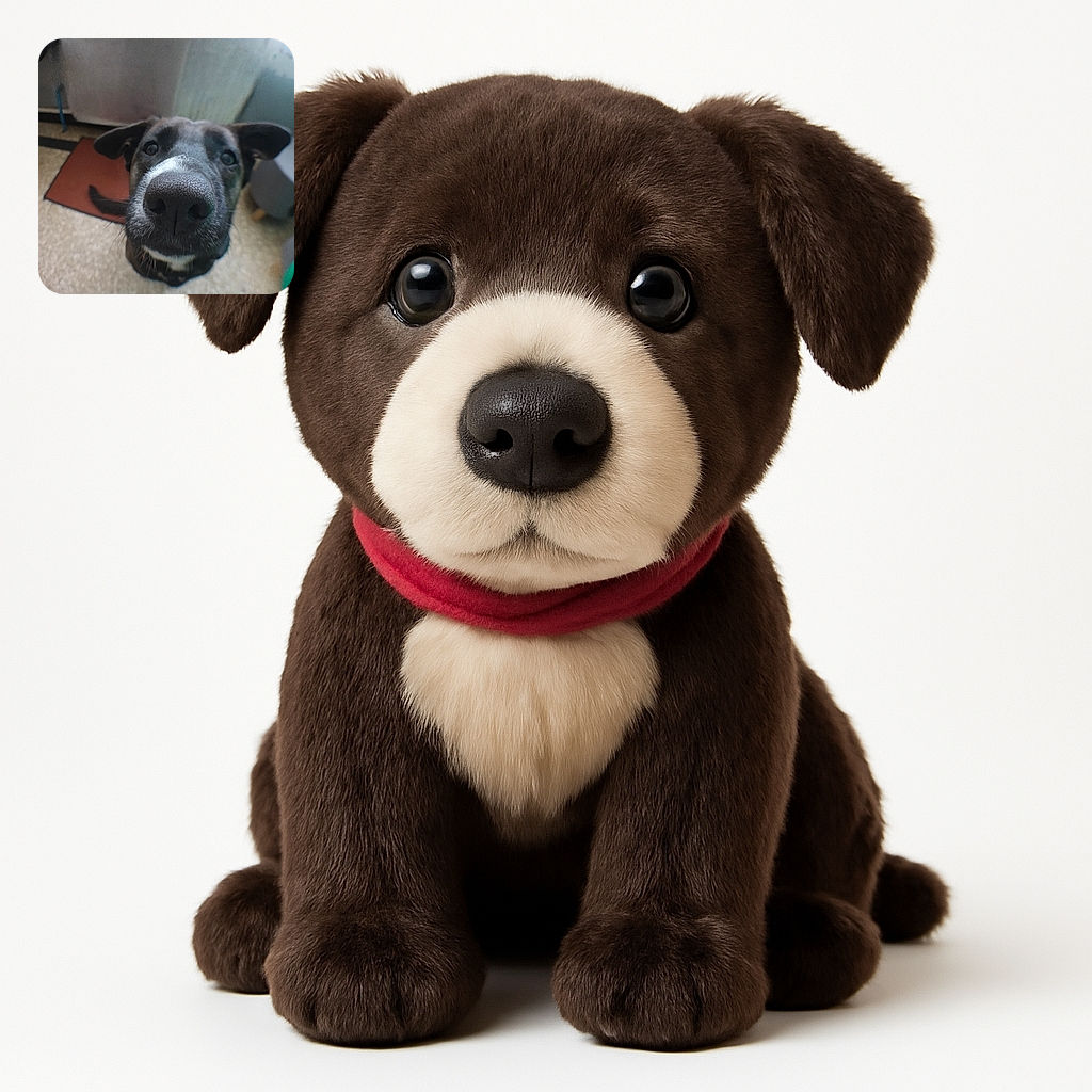A curious dog with a close-up fisheye lens effect, making its nose look extra large and adorable as it peers inquisitively at the camera, with a cozy indoor background featuring a rug and furniture.