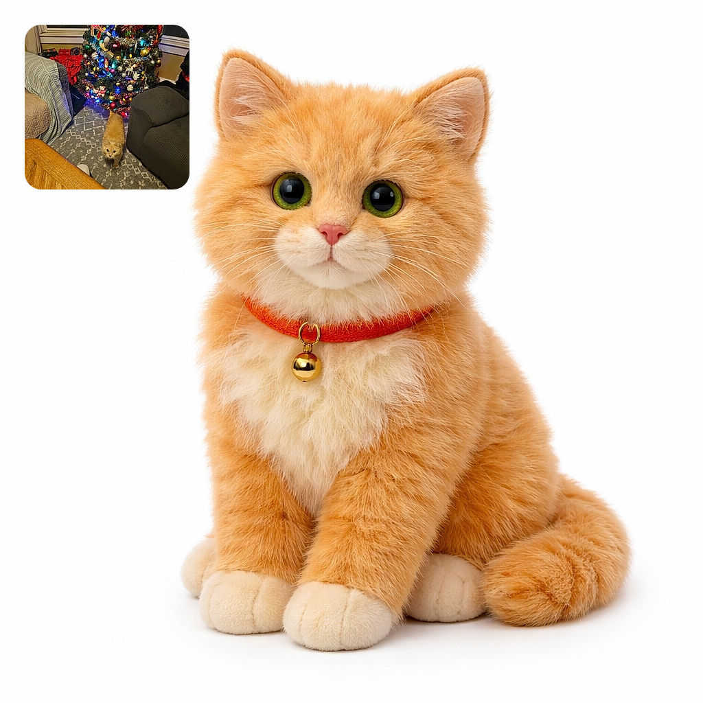 A curious orange cat strolls towards the camera in a cozy living room decorated with a brightly lit and ornamented Christmas tree, surrounded by comfy furniture and festive holiday vibes.