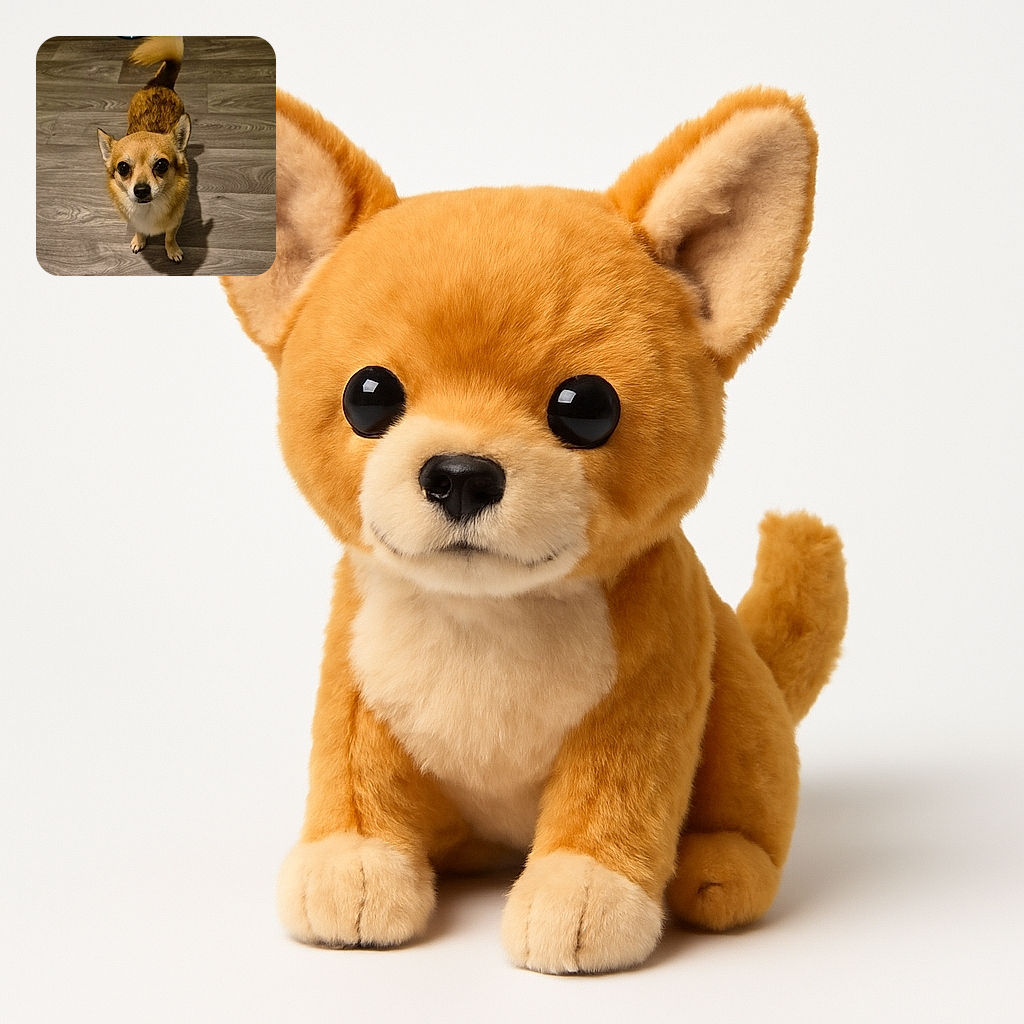 A small brown dog with big, soulful eyes looks up eagerly on a wooden floor, its tail mid-wag and ears perked, as if waiting for a treat or a friendly pat.