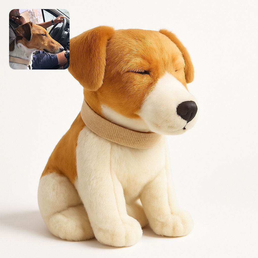 A peaceful dog with closed eyes sits calmly inside a car next to a man driving, soaking in the sunlight and enjoying the ride, while the background shows a weathered wall outside the window.