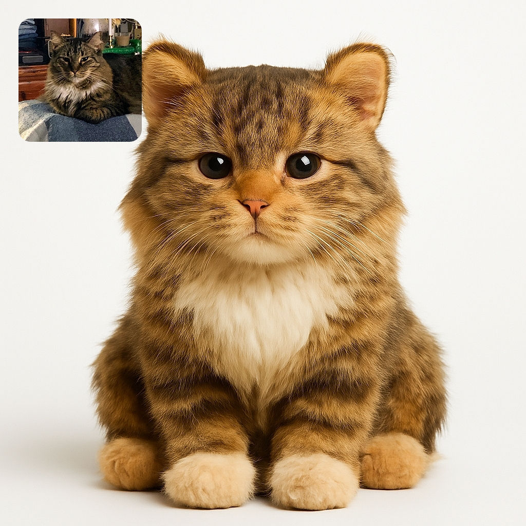 A fluffy tabby cat lounges comfortably on a cozy blanket, looking at the camera with a relaxed and slightly amused expression. The background shows a cluttered room with folded clothes, a candle, and various household items, giving a warm, lived-in feel.
