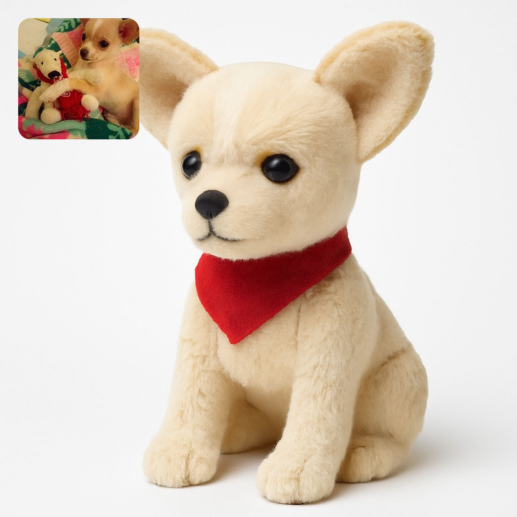 A cute little puppy nestled in colorful blankets, clutching a plush polar bear toy with a red scarf. The cozy setting and soft lighting add warmth to the adorable scene.