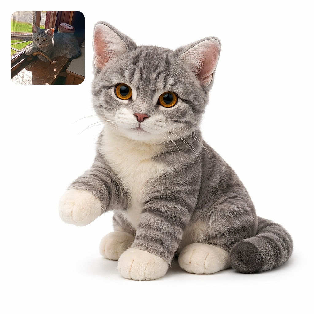 A cozy gray tabby cat lounges on a rustic wooden windowsill, basking in the warm sunlight filtering through the window screen. The cat's paw rests casually on a curved wooden handle, giving off an air of relaxed curiosity as it gazes at the camera. The background shows a glimpse of greenery outside and some household items, including a pink eraser labeled 'Pink Eraser,' adding a touch of everyday charm.