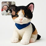 A cozy scene where a person is lying on a couch with a fluffy pillow behind, while a curious calico kitten lounges on their chest, staring directly at the camera with wide eyes, creating an adorable and heartwarming moment.