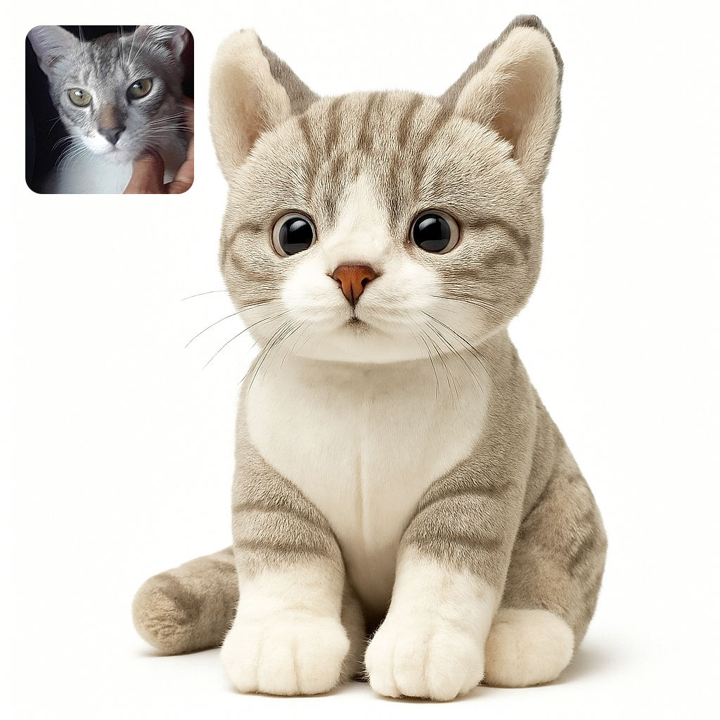 A close-up photo of a cat with light fur and striking eyes, gently held by a person's hand. The image is slightly blurry but captures the calm and curious expression of the feline.