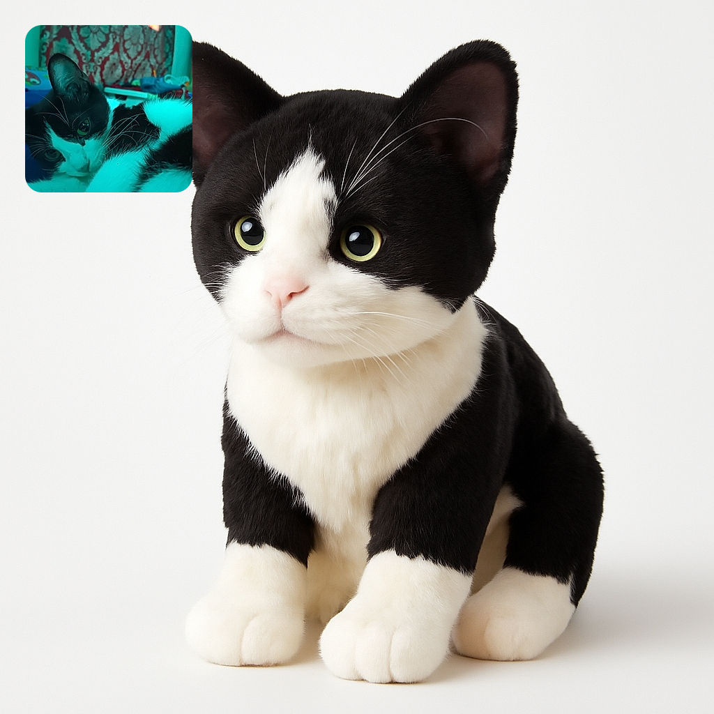 A close-up shot of a black and white cat lounging comfortably on a bed with colorful bedding and a patterned backdrop, bathed in a cool blue-green light that gives the scene a dreamy vibe.