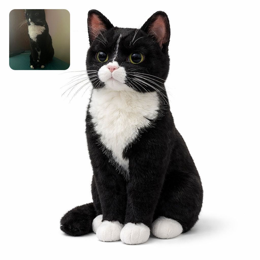 A dignified tuxedo cat sits like a tiny butler on a teal bed, whiskers on full display and eyes fixed on some invisible command — plotting snacks or world domination, indistinguishable.