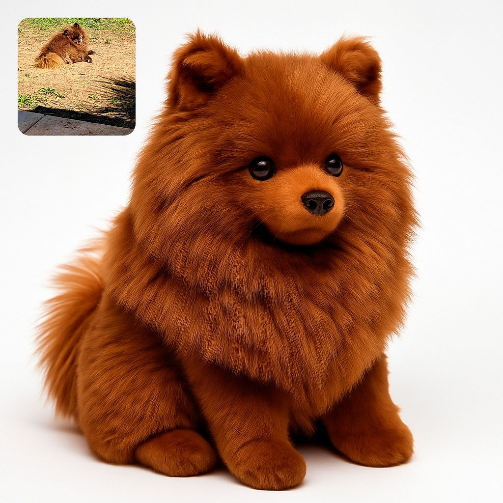 A fluffy brown dog lounges lazily on a patch of dirt with some scattered greenery, soaking up the sun with a relaxed and slightly sleepy expression.