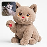 A fluffy gray cat lies on a textured surface with paws playfully crossed, eyes wide open and curious, looking like it's about to start a feline dance or cast a magic spell.