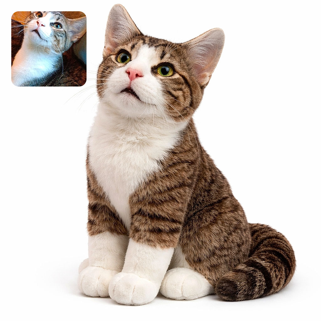 A curious tabby cat stares skyward with a slightly open mouth like it just remembered there was tuna in the fridge; whiskers spread, one ear cocked, and a cozy couch backdrop completes the dramatic selfie.