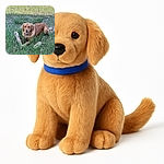 A happy golden retriever lies in the grass, proudly clutching a large stick like a trophy, with a joyful smile that could brighten anyone's day.