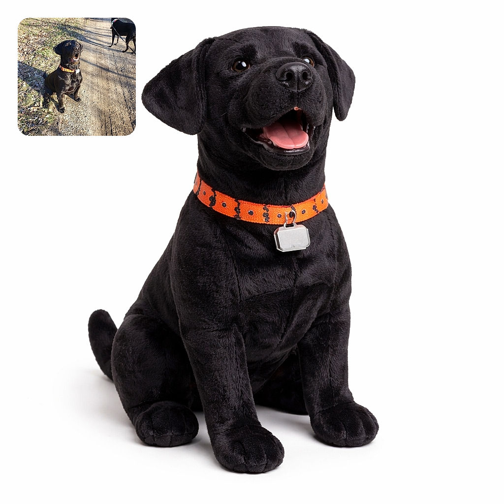 Two black dogs on a sunny dirt path, one sitting attentively with an open mouth as if mid-bark or mid-sentence, and the other standing with a colorful collar looking away. The shadows of tree branches stretch across the path, adding texture to the scene.