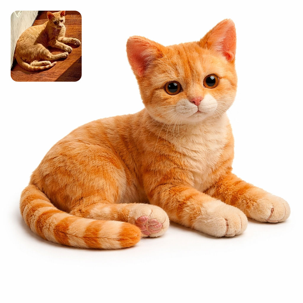 A ginger tabby soaks up a perfect sunbeam on a wooden floor, looking both regal and mildly suspicious — like it just remembered it stole a sock. Warm light outlines the whiskers and tail while the door and floorboards provide a cozy indoor stage.