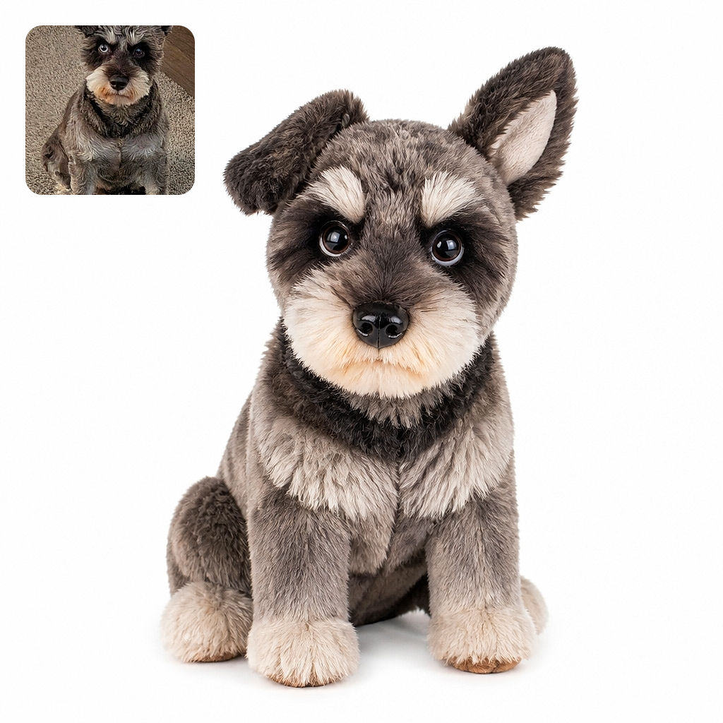 A tiny scruffy schnauzer sits on the carpet with the solemn expression of a furry courtroom judge, staring straight into the camera as if deciding whether your snacks deserve approval.