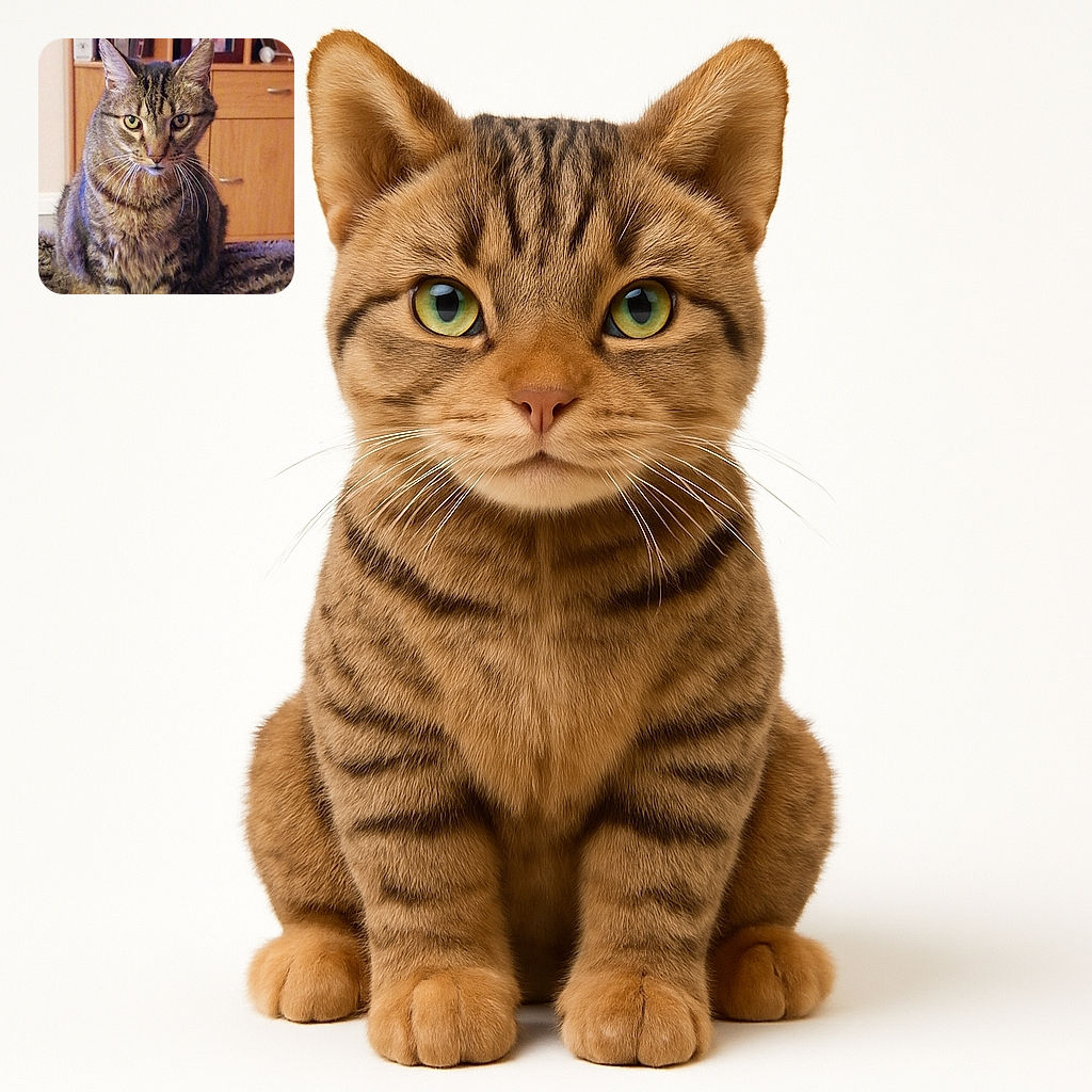 A serious-looking tabby cat sits on a fuzzy blanket in a cozy room with wooden shelves and books in the background, giving off the vibe of a feline professor deep in thought.