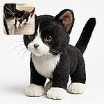 A curious black and white kitten with big eyes stands on a wooden floor near a window, surrounded by some furniture legs, looking ready to pounce or explore its indoor kingdom.
