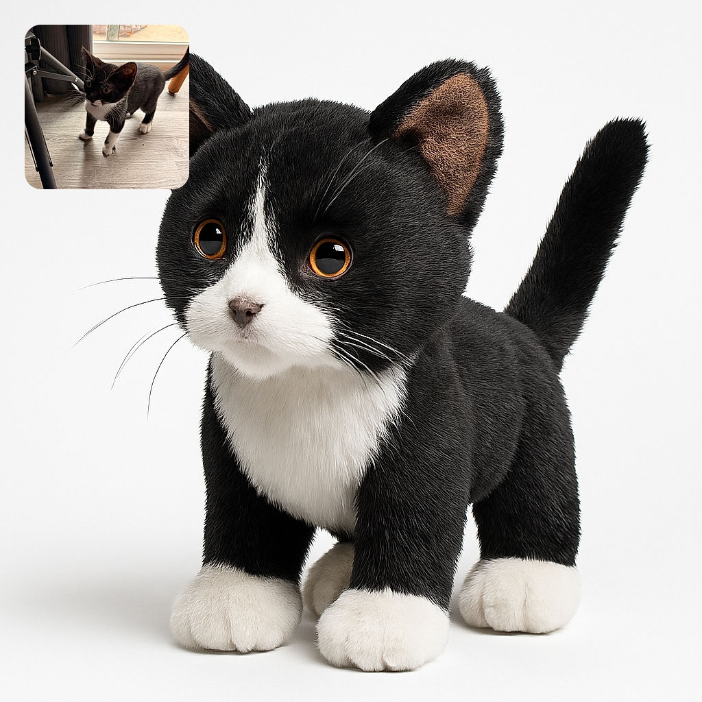 A curious black and white kitten with big eyes stands on a wooden floor near a window, surrounded by some furniture legs, looking ready to pounce or explore its indoor kingdom.