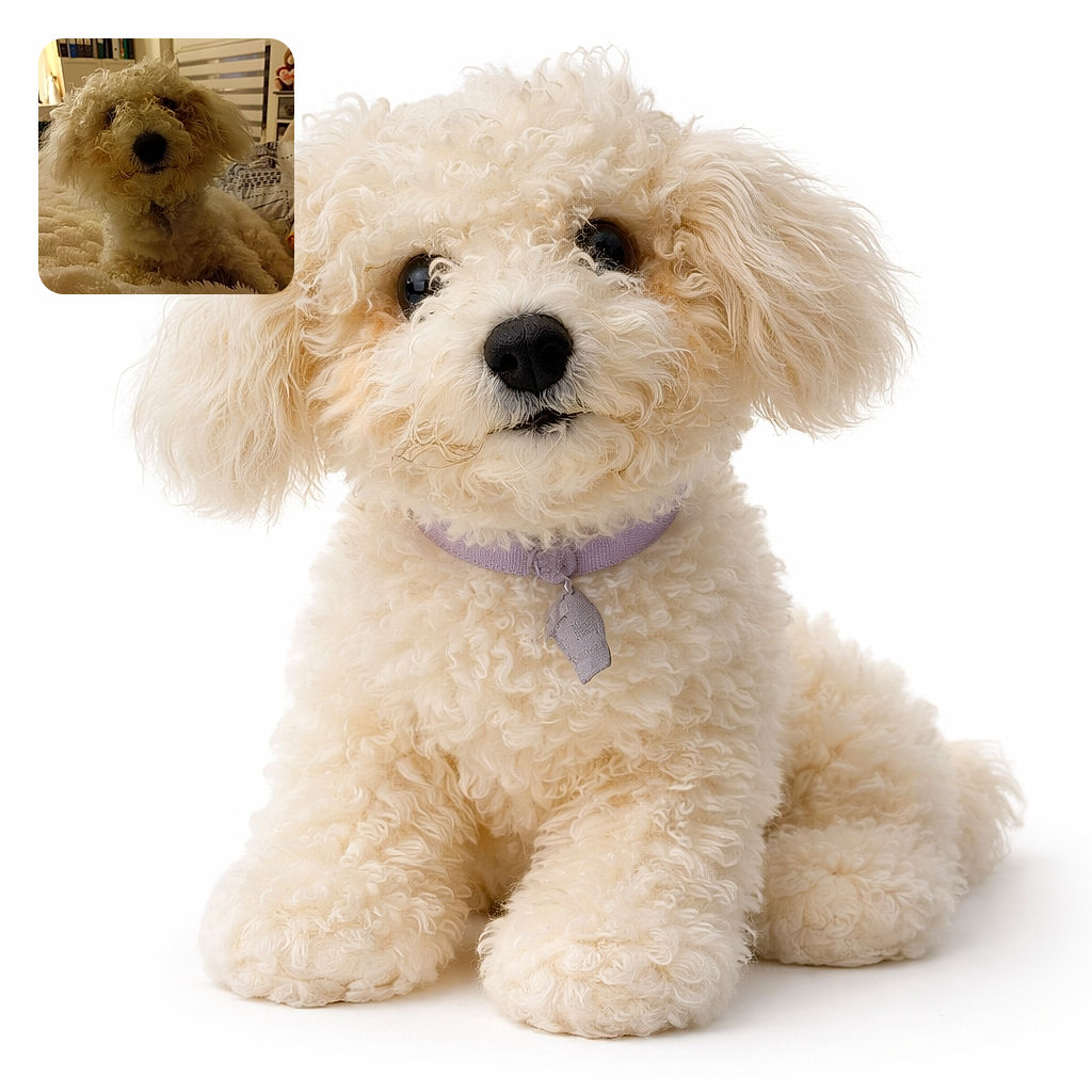 A fluffy, curly-haired dog lounges comfortably on a soft, textured blanket in a cozy indoor setting. The background shows a bookshelf and window blinds, adding a homey feel to the scene. The dog's dark nose and eyes peek out from its voluminous fur, giving it a charmingly disheveled look.
