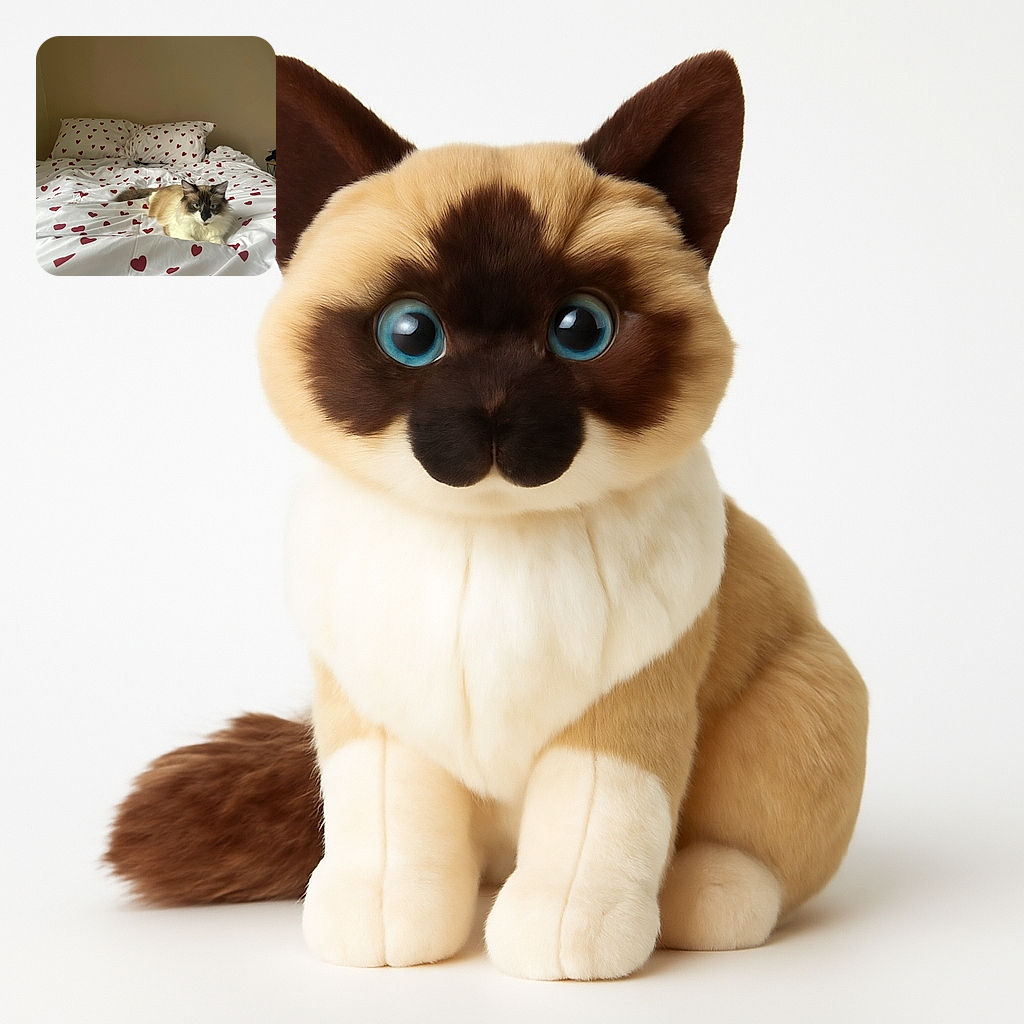 A fluffy cat with striking blue eyes lounges regally on a bed adorned with white sheets covered in red hearts, blending love and laziness in perfect harmony against a plain beige wall.