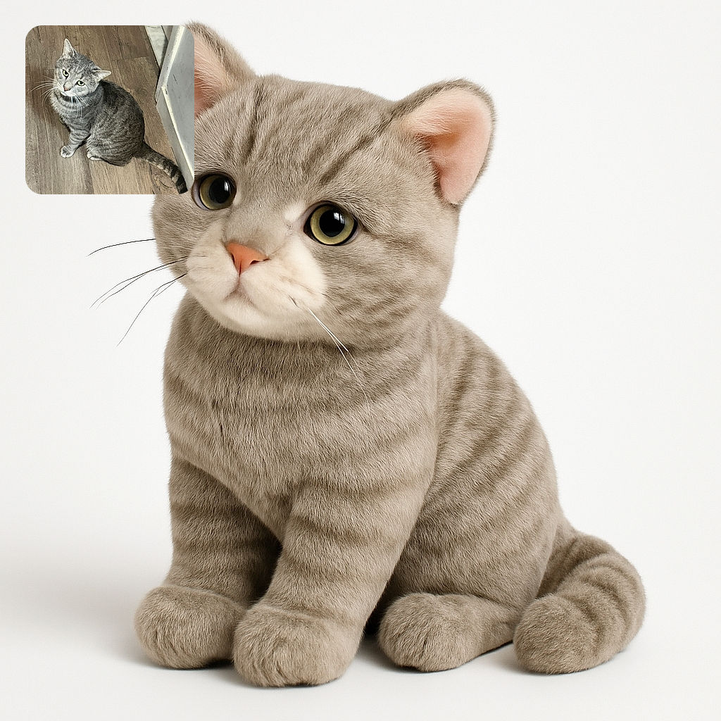 A curious gray tabby cat with striking green eyes is sitting on a wooden floor looking up with a slightly tilted head, as if pondering the mysteries of life or just hoping for a treat.