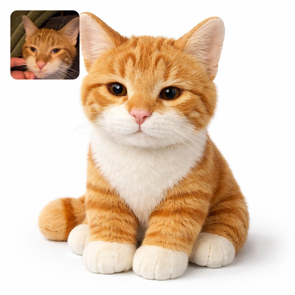 A squishy close-up of an orange tabby demanding chin scratches — slightly blurry from mid-purr, a human hand offering affection, and a cozy blanket backdrop.