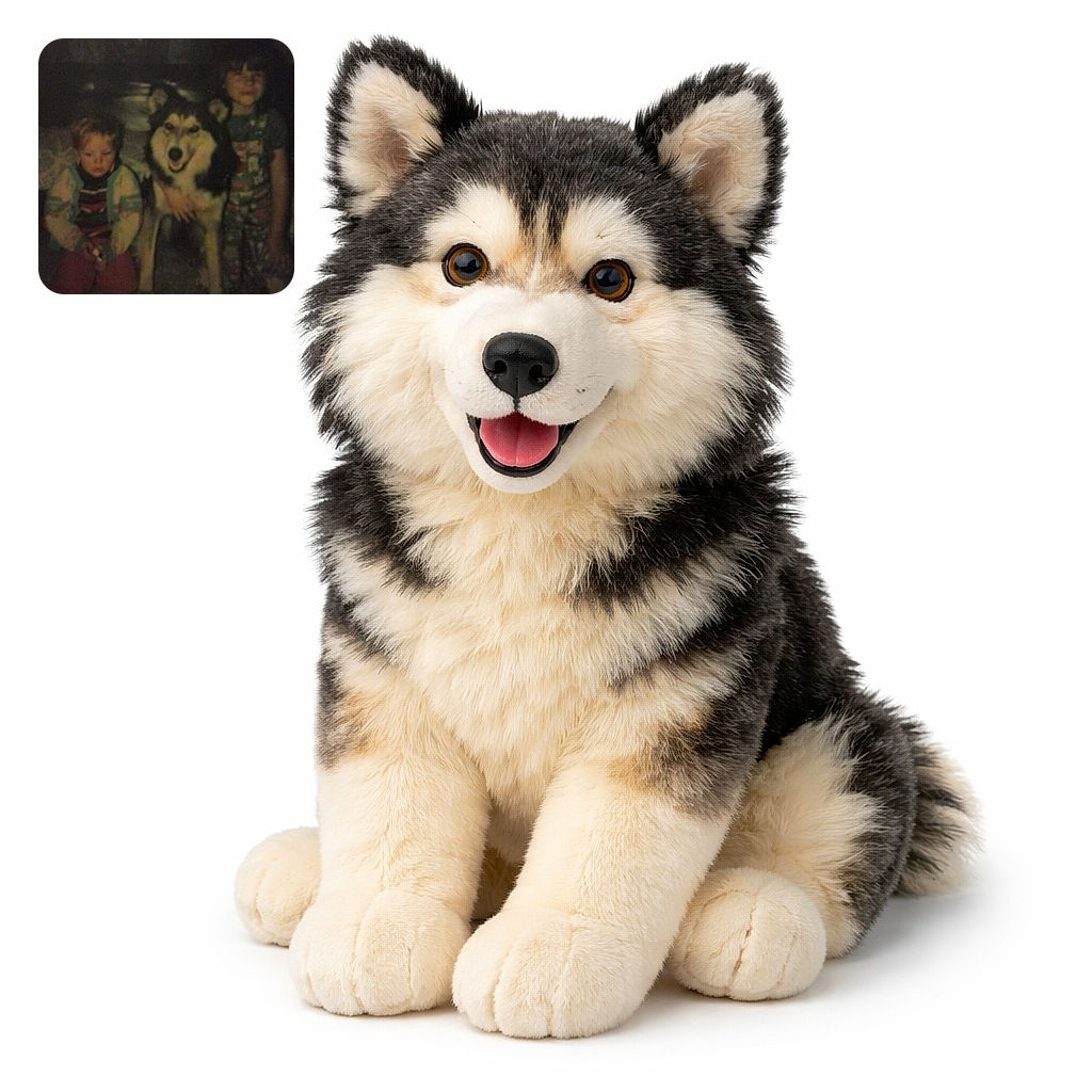 A nostalgic, slightly blurry photo featuring two children sitting on either side of a large, happy dog. The image has a vintage feel with dim lighting and muted colors, evoking warm family memories despite the lack of sharpness.