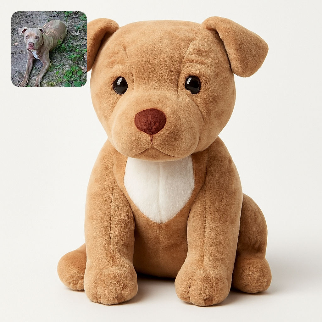 A curious dog with a serious expression lounges on a patch of dirt surrounded by scattered leaves and green plants, as if contemplating the mysteries of the backyard jungle.