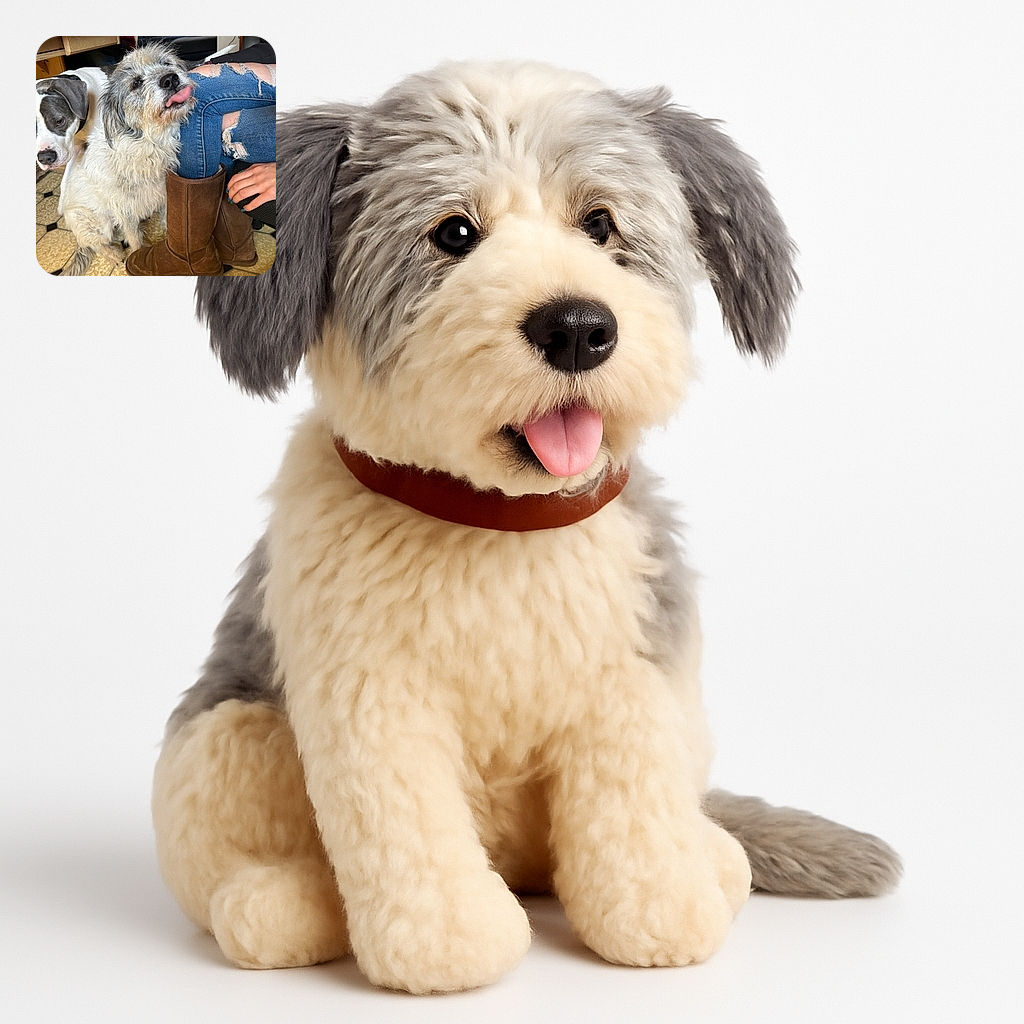 Two adorable dogs hang out indoors near a person wearing ripped jeans and brown boots; one scruffy dog is playfully sticking its tongue out while the other looks on curiously, all set against a cozy home background.