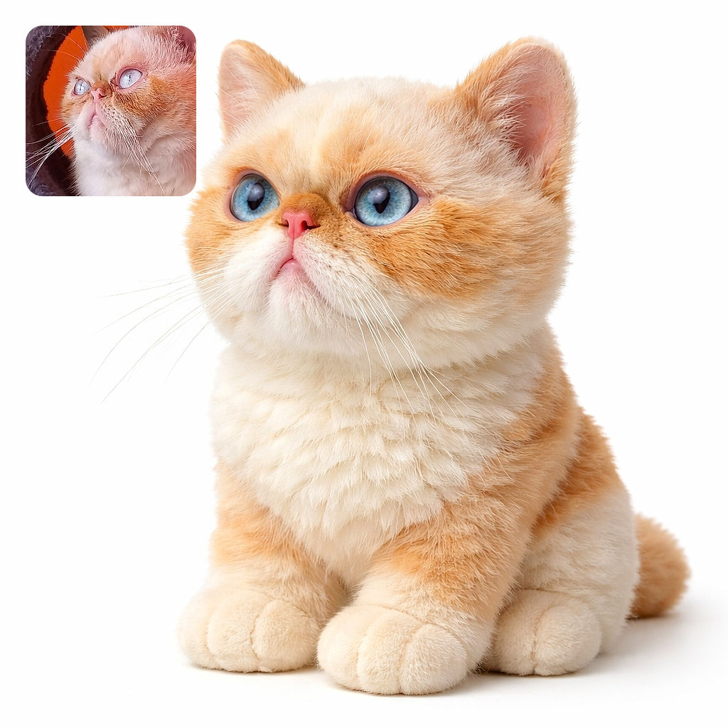 A chonky ginger cat stares skyward with crystal-blue eyes and a face full of whiskers, looking like it just discovered the meaning of life (or a very interesting dust mote). Plush fur, dramatic side lighting, and an adorably upturned nose make this the portrait of feline nobility with a hint of goofiness.