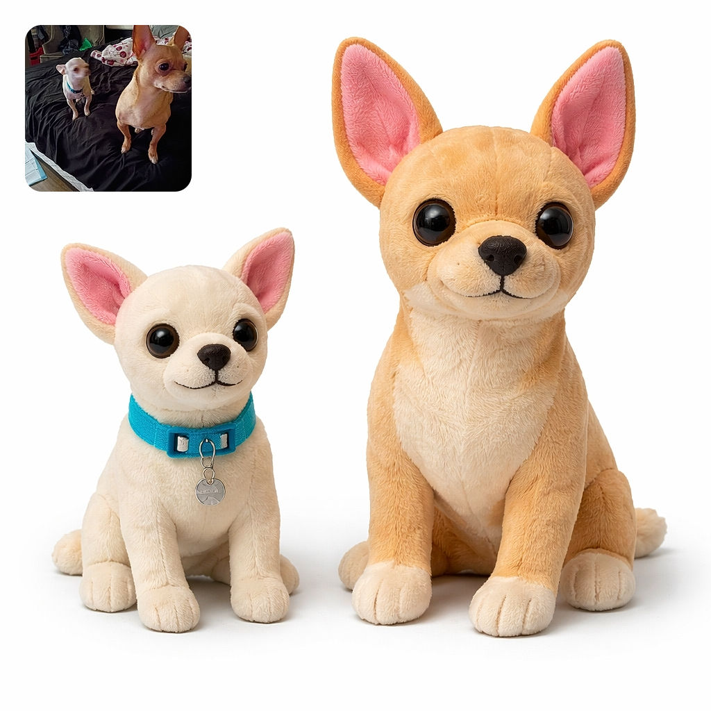 Two small dogs, likely Chihuahuas, stand on a black bedspread in a cluttered room. The dog in the foreground is sharply focused and alert, while the dog in the background is blurry and slightly out of focus. The room has a cozy but somewhat messy feel with blankets and furniture visible.