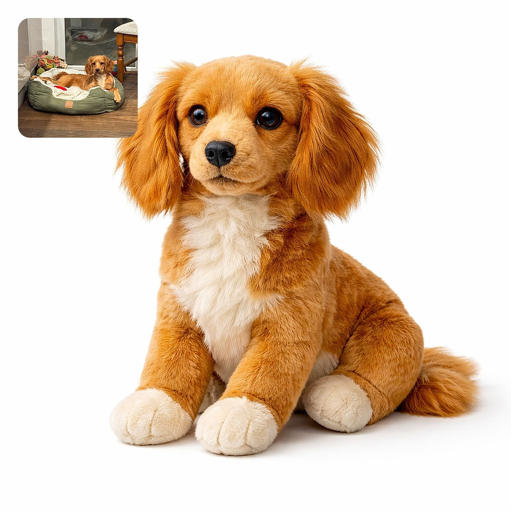 A dignified little dog lounging like the landlord of the house, one paw casually draped over the bed edge while toys and a faint reflection watch from the background.