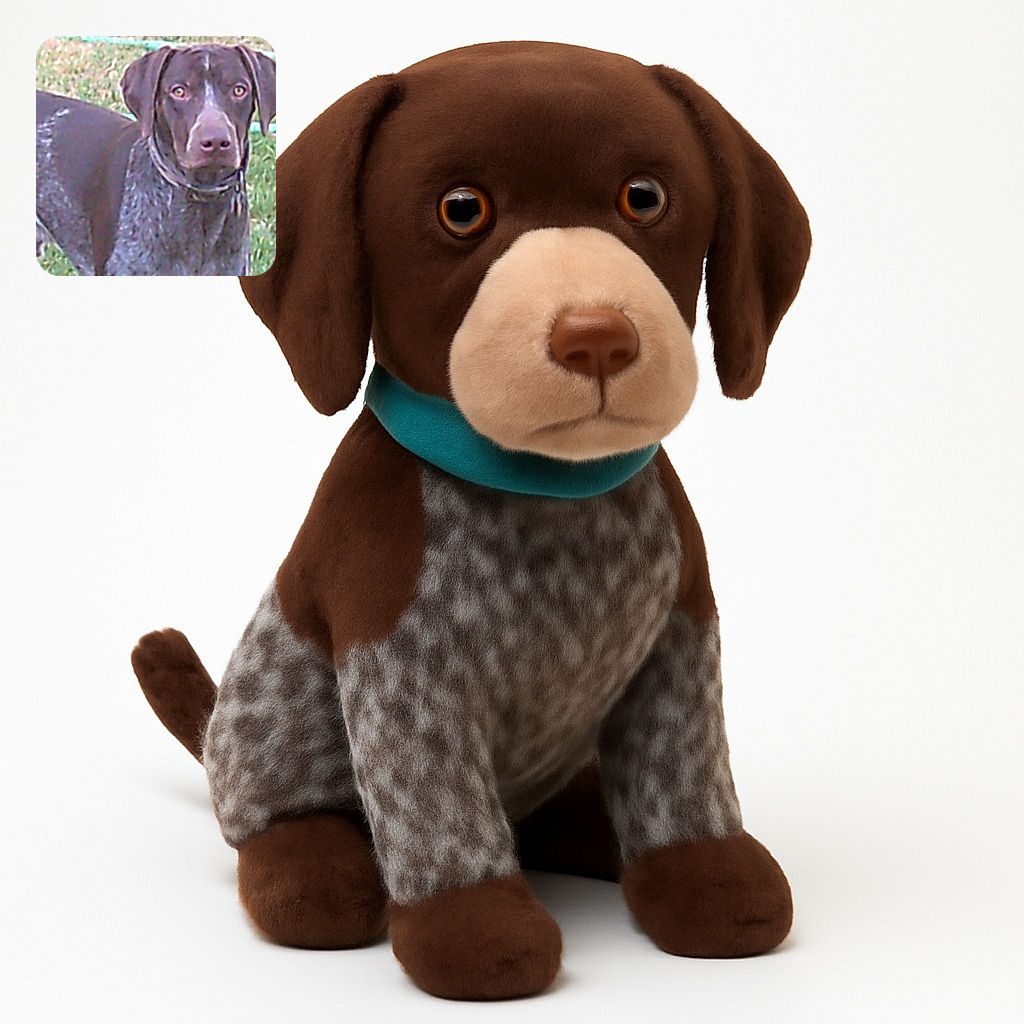 A close-up photo of a dog standing on grass, with a slightly blurry and pixelated quality making the details less sharp.