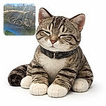 A cozy tabby cat is napping peacefully on a car dashboard, basking in the warm sunlight that creates beautiful lens flares and a dreamy atmosphere.