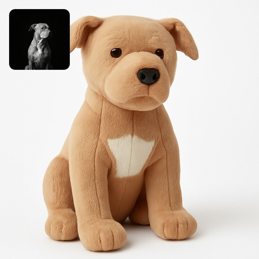 A dignified dog sits stoically against a pitch-black background, captured in dramatic black and white lighting that highlights its muscular form and thoughtful gaze, resembling a classic portrait of canine nobility.