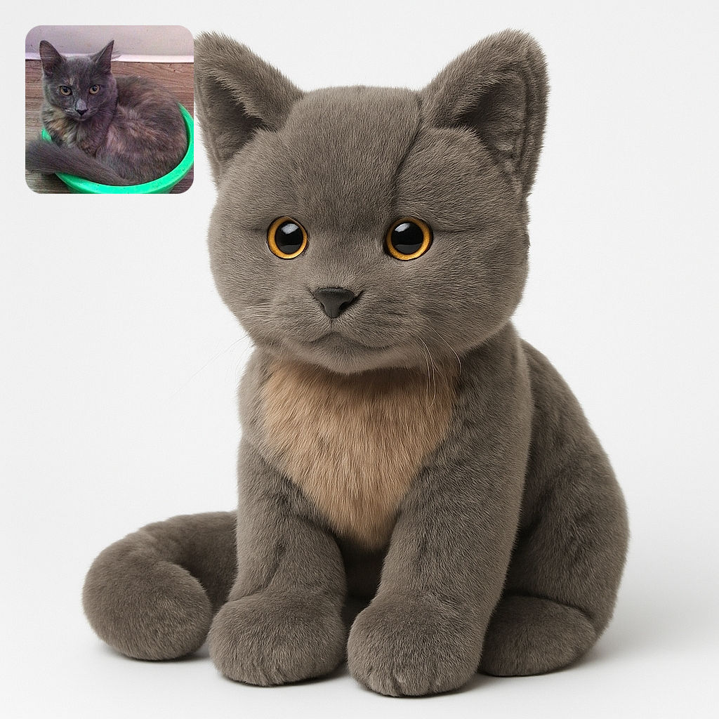 A fluffy gray cat is snugly curled up inside a small green plastic bowl, looking directly at the camera with curious eyes. The wooden floor and plain wall in the background add a simple homey vibe to the scene.