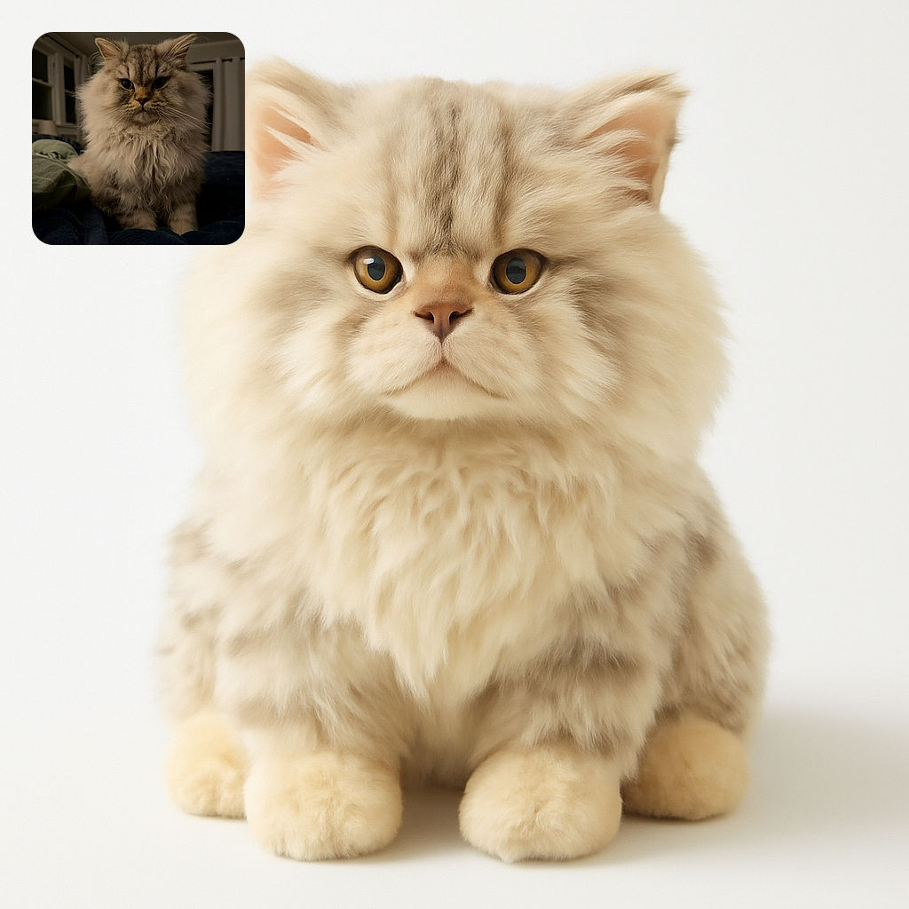 A majestic fluffy cat sits regally on a dark blanket with a slightly serious expression, its thick fur glowing softly under warm indoor lighting, while a cozy room with windows and curtains forms the background.