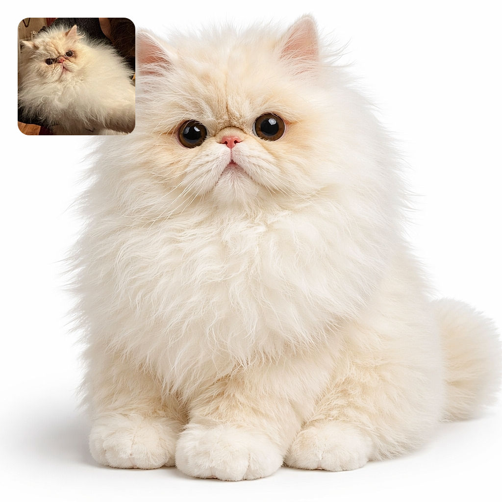 An outrageously fluffy Persian cat stares at the camera like a tiny aristocrat tucked into a cloud of fur — big round eyes, a squashed nose, and a dramatic mane that demands a crown.