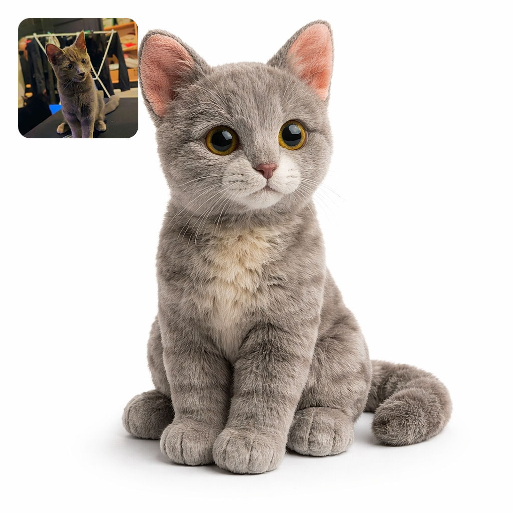 A curious gray cat with wide eyes is perched on a table next to a blue toolkit filled with various screwdriver bits, with a blurred background showing a drying rack and shelves.