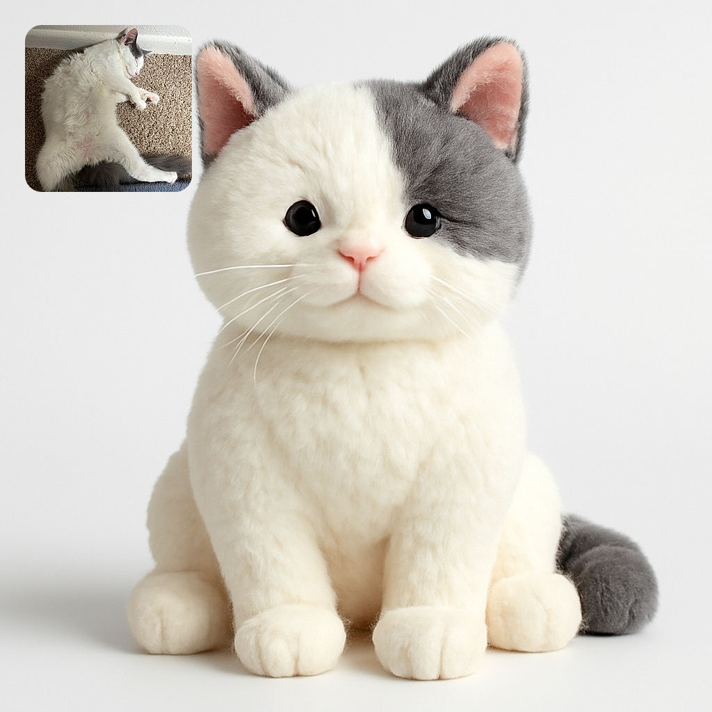A fluffy white and gray cat is blissfully napping on a textured beige carpet near a white wall, sprawled out in a relaxed pose with paws curled and eyes peacefully closed.