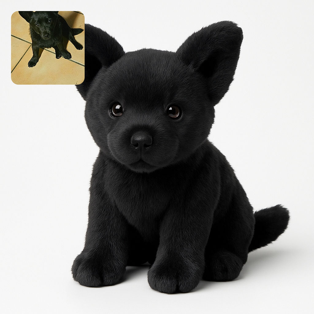 A cute black puppy with shiny fur sits attentively on a tiled floor, looking up with curious and soulful eyes, as if waiting for a treat or some belly rubs.
