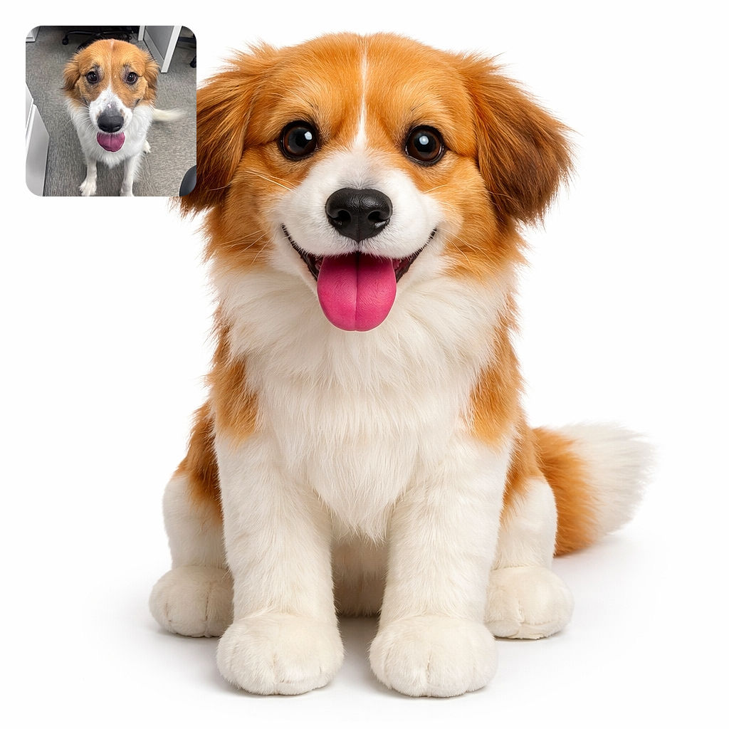 A big-eyed, brown-and-white dog stares up with its tongue out and tail a happy blur — an office pup on a mission for pets and snacks.