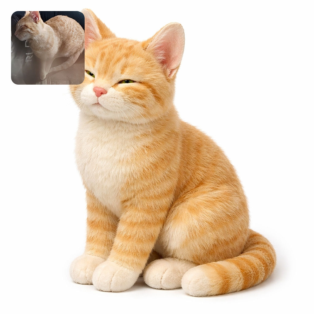 A cozy light orange tabby cat with eyes closed, perched comfortably on a soft surface next to a black fabric, basking in a gentle warm light with a slight blur at the bottom adding a dreamy effect.