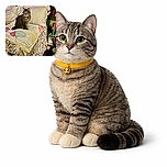 A tabby cat sits regally on a cozy bed layered with colorful blankets and pillows, surrounded by a mix of household items and a hint of holiday decor hanging on the headboard.