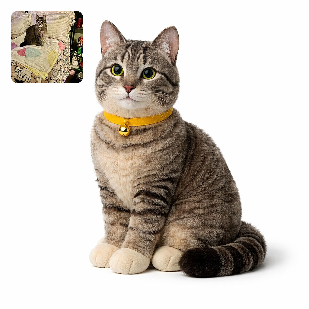 A tabby cat sits regally on a cozy bed layered with colorful blankets and pillows, surrounded by a mix of household items and a hint of holiday decor hanging on the headboard.