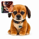 A wide-eyed little dog gazes into the camera like it has just discovered the mystery of the universe, surrounded by twinkling hearts, holiday greenery, and a whole Snapchat-style control panel of digital decorations.