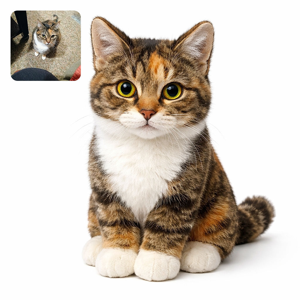 A curious cat with striking yellow eyes looks up expectantly, sitting on a textured carpet next to furniture legs and a hint of colorful fabric, as if plotting its next adorable mischief.