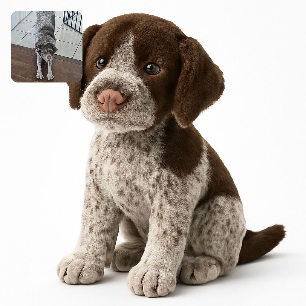 A scruffy dog is caught mid-stretch on a wooden floor transitioning to a tiled area, looking up with a slightly tired but endearing expression, making it seem like it's ready for a nap or a belly rub.