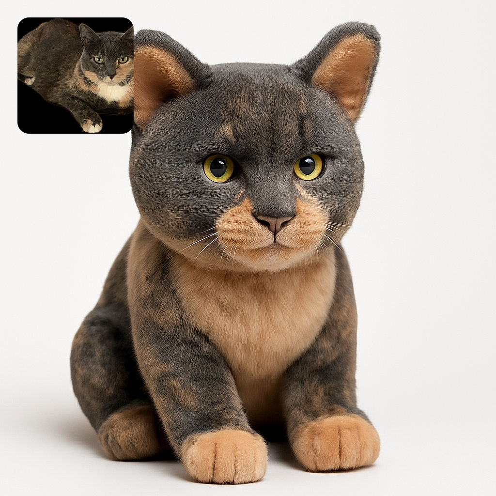 A calm and composed cat with a mix of gray, beige, and white fur is lounging comfortably, staring directly at the viewer with a slightly serious expression, as if judging your life choices.