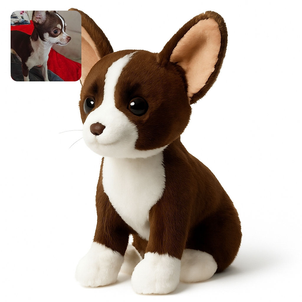 A small, alert Chihuahua stands on a cozy blanket with a red and gray background, looking intently to the side with its big eyes and perky ears, ready for some doggy adventures or snack time.